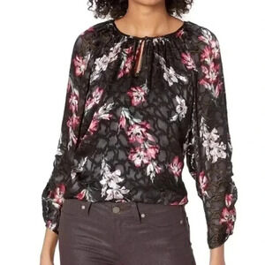 Rebecca Taylor Noha Floral Silk Blend Velvet Burnout Blouse Top Size 00 XXS